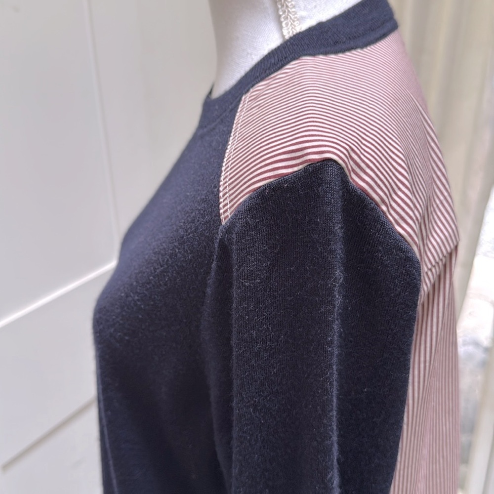 J Crew Womens Navy Pink Mixed Media‎ Merino Wool Sweater Shirt Back M Classic - Picture 5 of 11